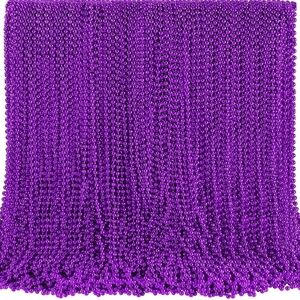 SHAOQINLIN 144 PCS Purple Mardi Gras Beads, 33'' Metallic Purple Bead Necklace
